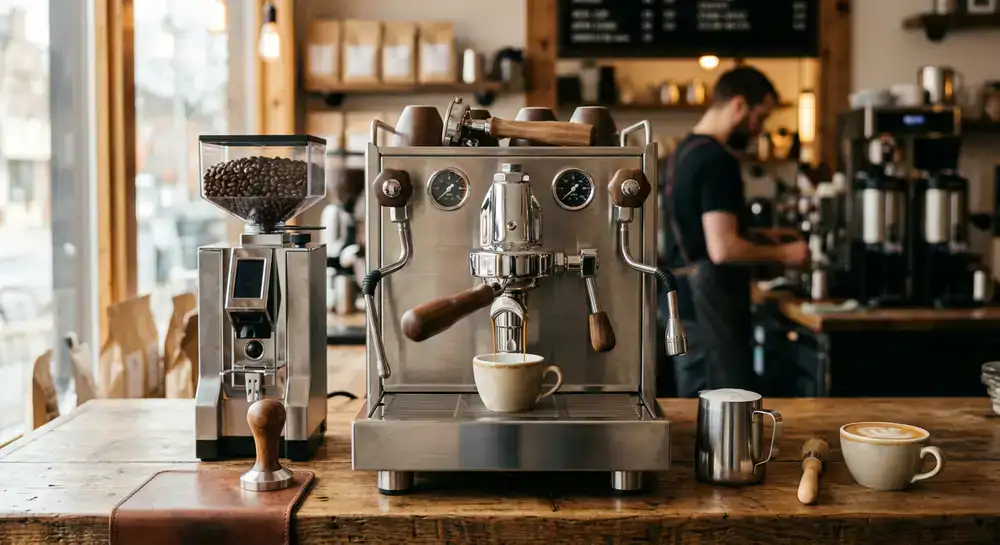 Máquina manual QVTabplo Barista Pro em aço inoxidável