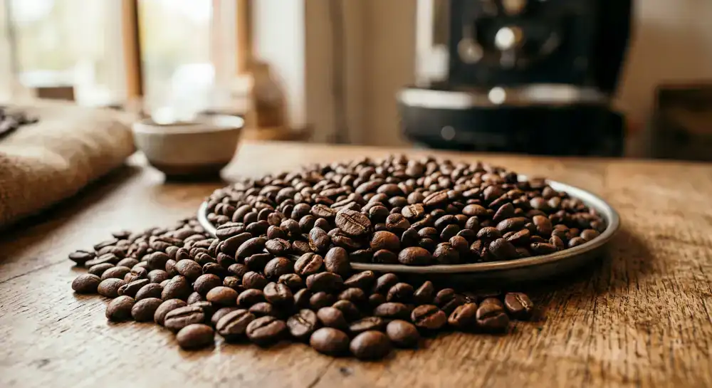 Grãos de café recém torrados
